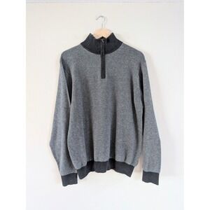 IZOD Mens Quarter Zip Sweater Knit Pattern Gray L Preppy Smart Casual Comfort